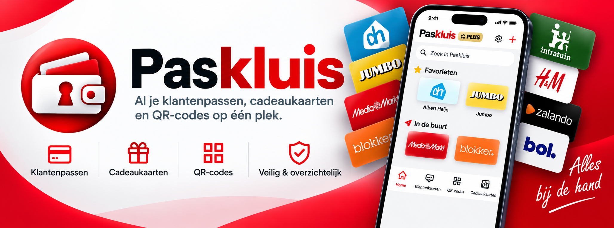 PasKluis met klantenpassen, cadeaukaarten, QR-codes en veilige opslag